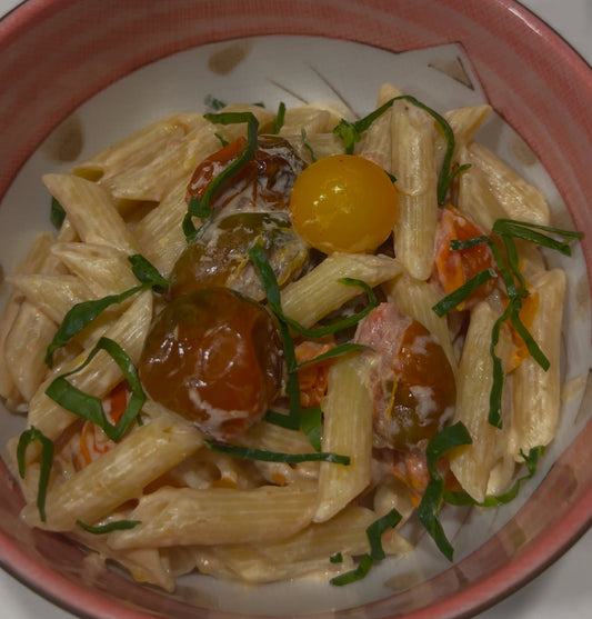 Penne with Goat Cheese & Blistered Cherry Tomatoes