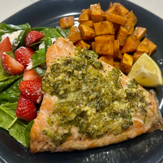 Sheet Pan Salmon with Maple Cinnamon Sweet Potatoes